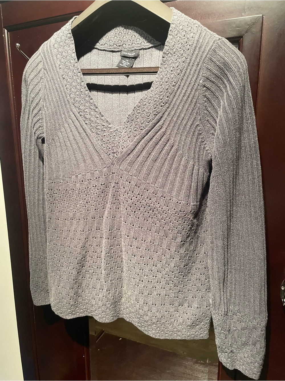 Calvin Klein Women's V-Neck Knit Sweater in Light Gray